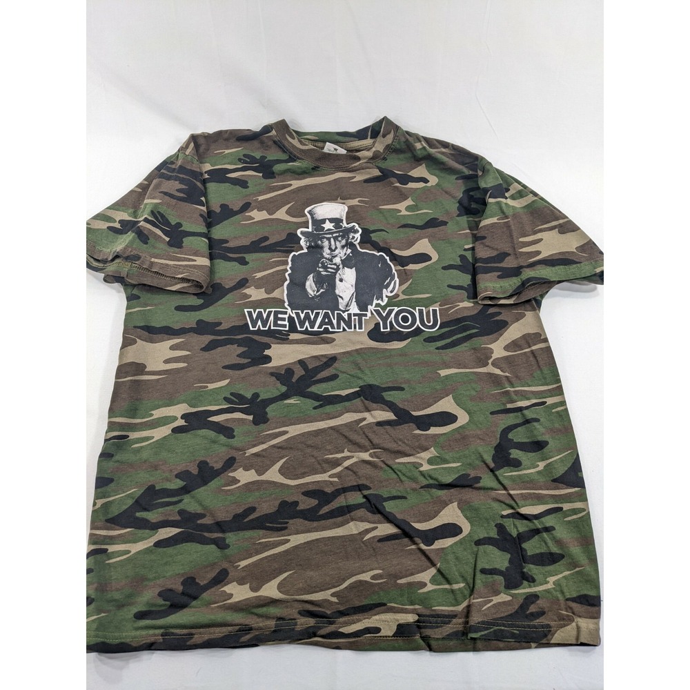 VINTAGE Anvil Tshirt Camo Woodland‎ "We Want You" Drug Free DARE EUC Large